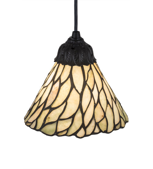 Meyda Lighting Willow 8" Textured Black Mini Pendant Light With Green & Beige Jadestone Shade
