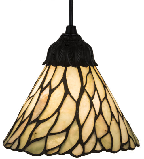 Meyda Lighting Willow 8" Textured Black Mini Pendant Light With Green & Beige Jadestone Shade