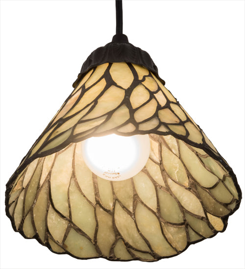 Meyda Lighting Willow 8" Textured Black Mini Pendant Light With Green & Beige Jadestone Shade