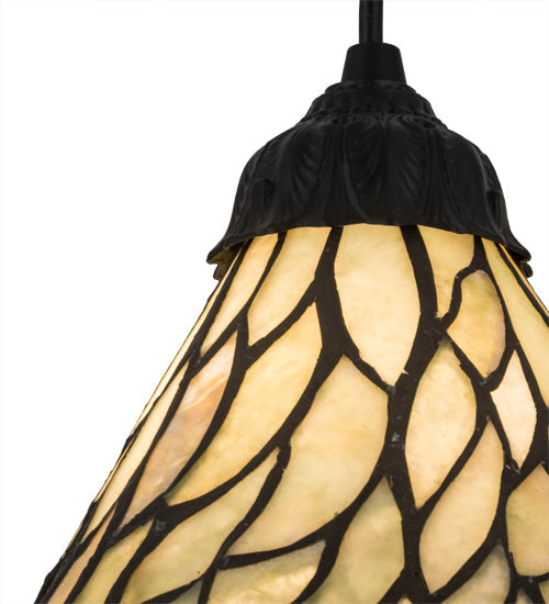 Meyda Lighting Willow 8" Textured Black Mini Pendant Light With Green & Beige Jadestone Shade