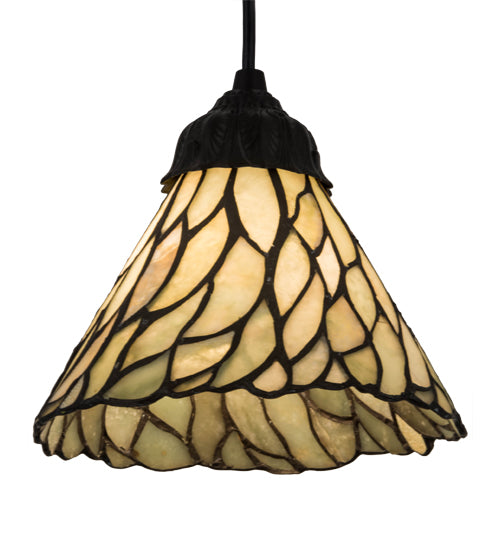 Meyda Lighting Willow 8" Textured Black Mini Pendant Light With Green & Beige Jadestone Shade