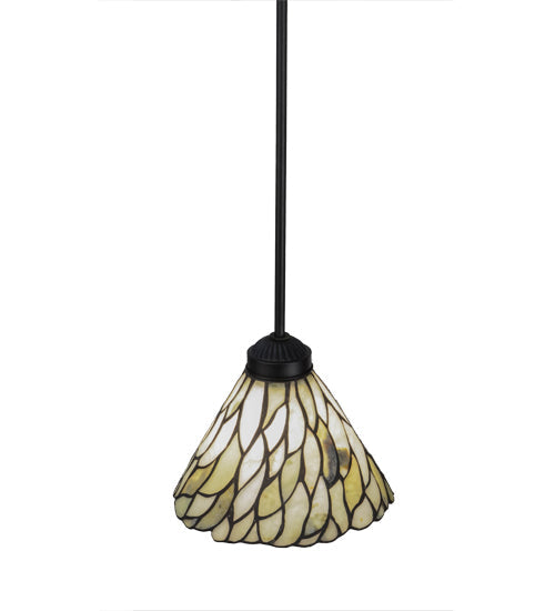 Meyda Lighting Willow 8" Textured Black Mini Pendant Light With Multi-Colored Jadestone Shade