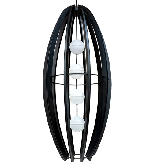 Meyda Lighting Willowbend 72" 16-Light Textured Black Zeppelin Pendant Light With White Statuario Idalight Shade