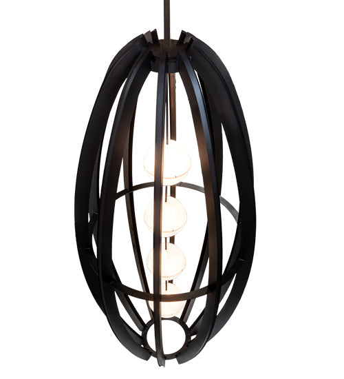 Meyda Lighting Willowbend 72" 16-Light Textured Black Zeppelin Pendant Light With White Statuario Idalight Shade