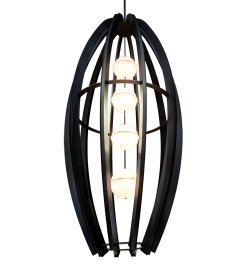 Meyda Lighting Willowbend 72" 16-Light Textured Black Zeppelin Pendant Light With White Statuario Idalight Shade