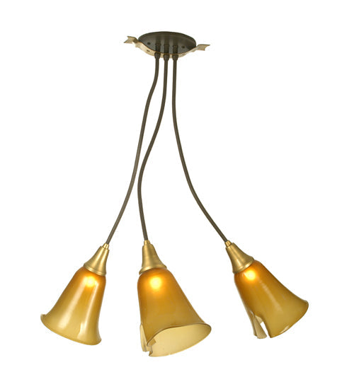 Meyda Lighting Wilmington 26" 3-Light 3-Arm Timeless Bronze Pendant Light With Amber Shade Glass