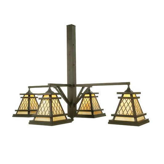 Meyda Lighting Wilson 65" 4-Light Brown Wrought Iron Powdercoat Chandelier With Beige Shade Glass