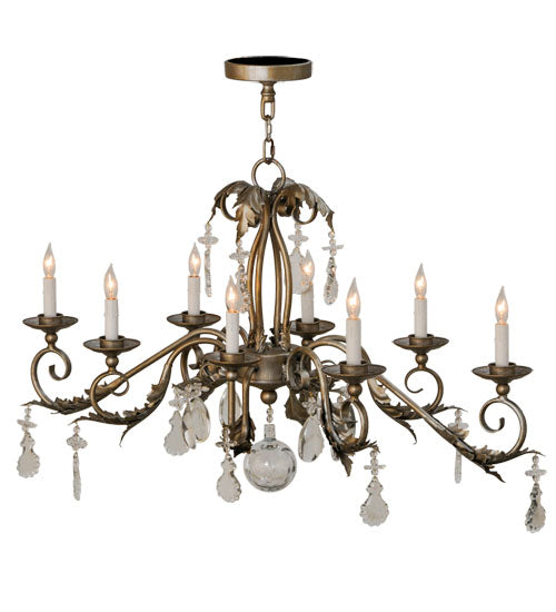 Meyda Lighting Windsor 44" 8-Light Antique Silver Chandelier With White Faux Candlelight