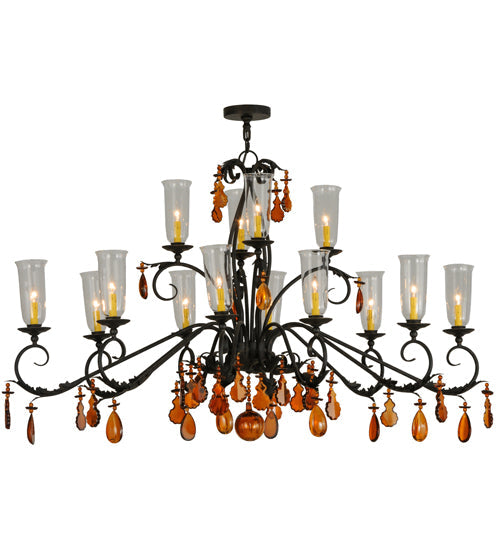 Meyda Lighting Windsor 62" 14-Light Chestnut Chandelier With Clear Hurricane Shade Glass