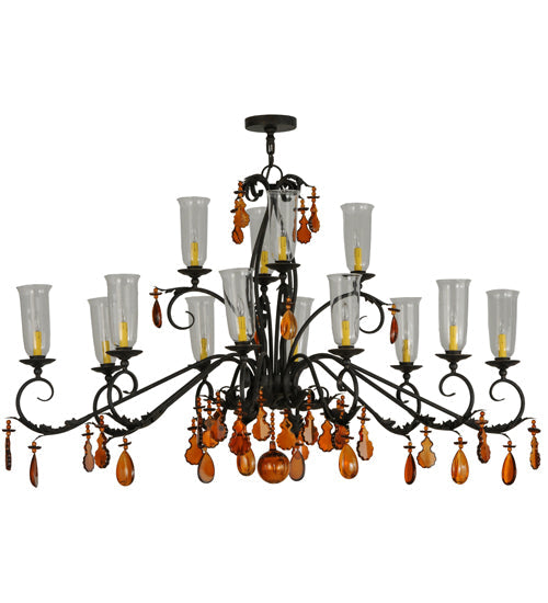 Meyda Lighting Windsor 62" 14-Light Chestnut Chandelier With Clear Hurricane Shade Glass