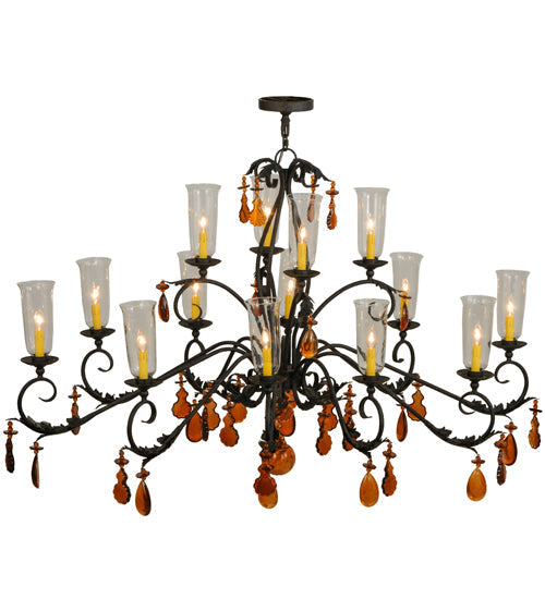Meyda Lighting Windsor 62" 14-Light Chestnut Chandelier With Clear Hurricane Shade Glass