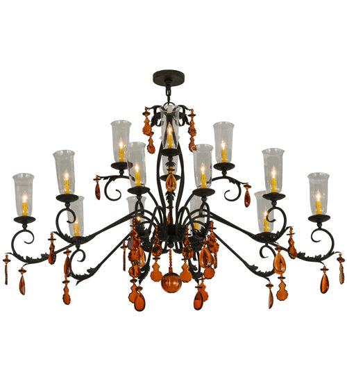 Meyda Lighting Windsor 62" 14-Light Chestnut Chandelier With Clear Hurricane Shade Glass