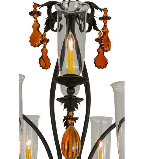 Meyda Lighting Windsor 62" 14-Light Chestnut Chandelier With Clear Hurricane Shade Glass
