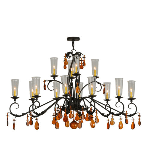 Meyda Lighting Windsor 62" 14-Light Chestnut Chandelier With Clear Hurricane Shade Glass