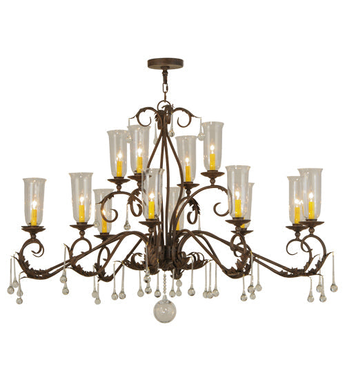 Meyda Lighting Windsor 62" 14-Light Classic Rust Chandelier With Clear Hurricane Shade Glass