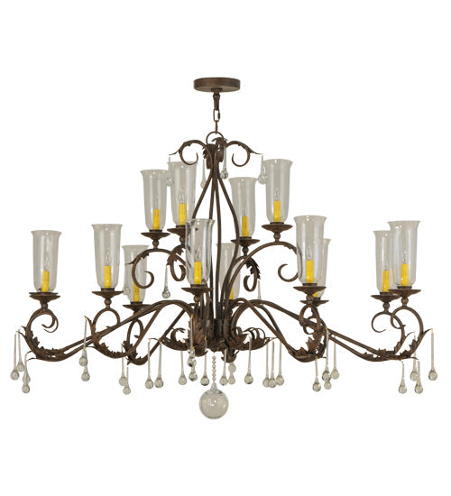 Meyda Lighting Windsor 62" 14-Light Classic Rust Chandelier With Clear Hurricane Shade Glass