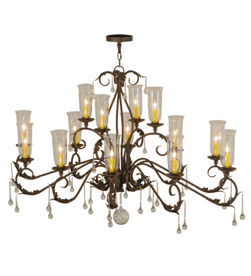 Meyda Lighting Windsor 62" 14-Light Classic Rust Chandelier With Clear Hurricane Shade Glass