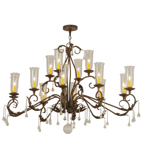Meyda Lighting Windsor 62" 14-Light Classic Rust Chandelier With Clear Hurricane Shade Glass