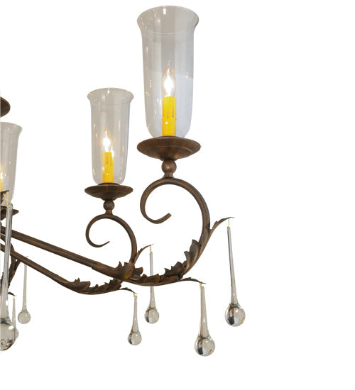 Meyda Lighting Windsor 62" 14-Light Classic Rust Chandelier With Clear Hurricane Shade Glass