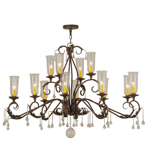 Meyda Lighting Windsor 62" 14-Light Classic Rust Chandelier With Clear Hurricane Shade Glass