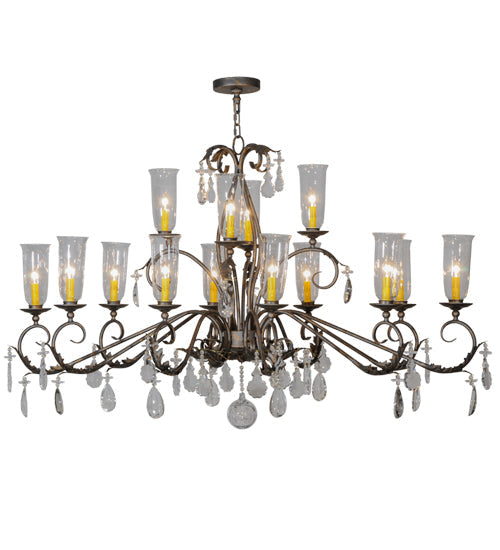 Meyda Lighting Windsor 62" 14-Light French Bronze Chandelier With Clear Hurricane Shade Glass