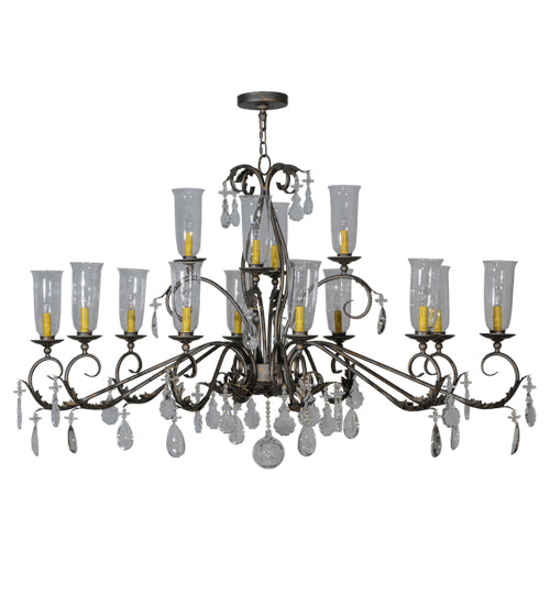 Meyda Lighting Windsor 62" 14-Light French Bronze Chandelier With Clear Hurricane Shade Glass