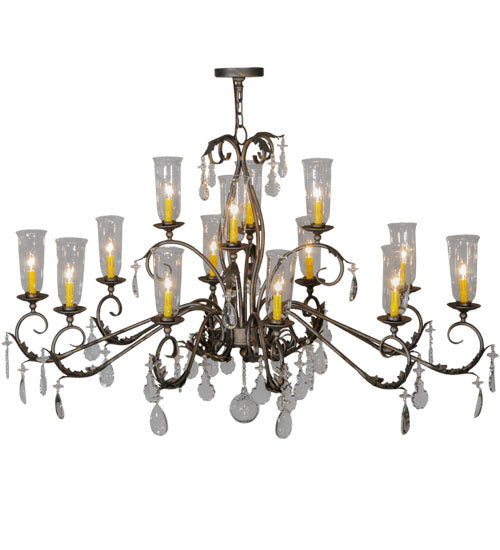 Meyda Lighting Windsor 62" 14-Light French Bronze Chandelier With Clear Hurricane Shade Glass
