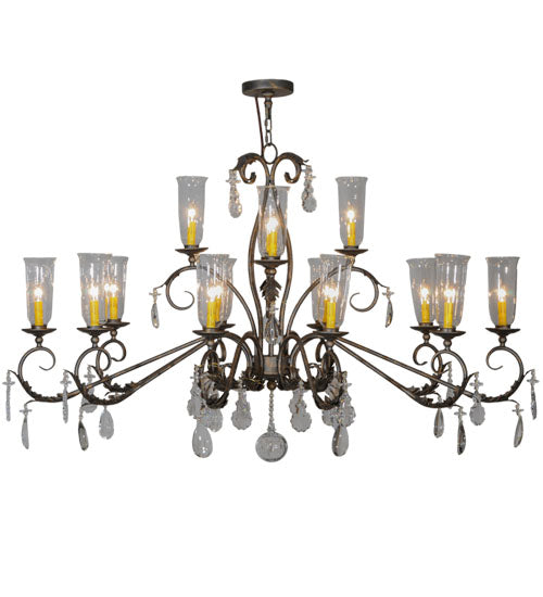 Meyda Lighting Windsor 62" 14-Light French Bronze Chandelier With Clear Hurricane Shade Glass
