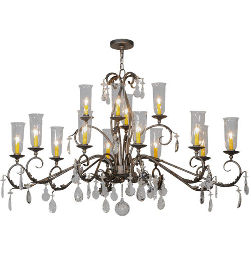 Meyda Lighting Windsor 62" 14-Light French Bronze Chandelier With Clear Hurricane Shade Glass