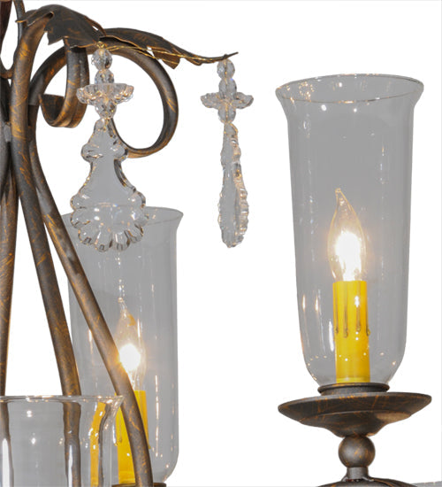 Meyda Lighting Windsor 62" 14-Light French Bronze Chandelier With Clear Hurricane Shade Glass