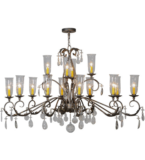 Meyda Lighting Windsor 62" 14-Light French Bronze Chandelier With Clear Hurricane Shade Glass
