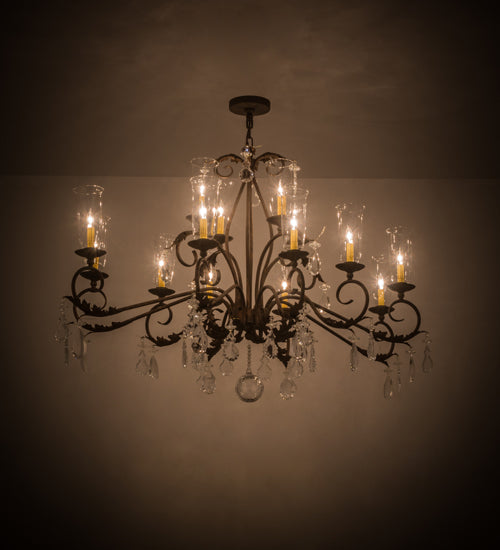 Meyda Lighting Windsor 62" 14-Light Gilded Tobacco Chandelier With Clear Hurricane Shade Glass