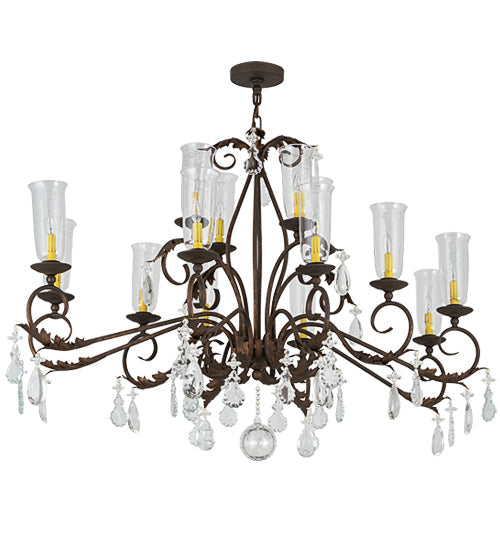 Meyda Lighting Windsor 62" 14-Light Gilded Tobacco Chandelier With Clear Hurricane Shade Glass
