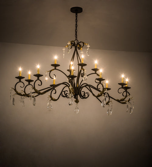 Meyda Lighting Windsor 62" 14-Light Golden Bronze Island Chandelier With Ivory Faux Candlelight