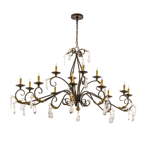 Meyda Lighting Windsor 62" 14-Light Golden Bronze Island Chandelier With Ivory Faux Candlelight