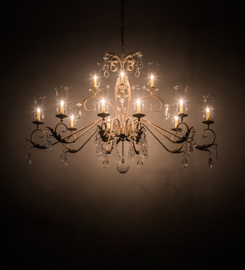 Meyda Lighting Windsor 62" 14-Light Tuscan Ivory Island Chandelier With Clear Hurricane Shade Glass