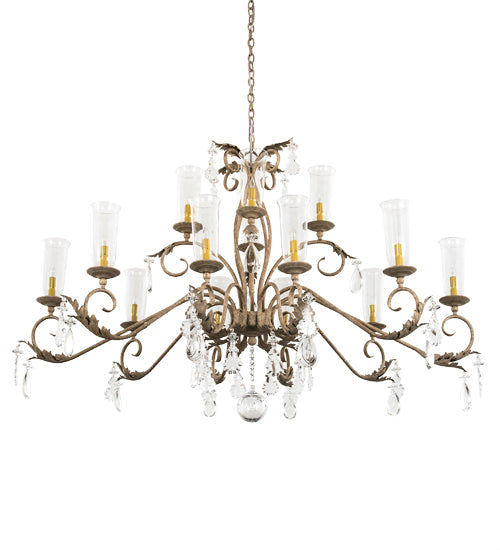 Meyda Lighting Windsor 62" 14-Light Tuscan Ivory Island Chandelier With Clear Hurricane Shade Glass