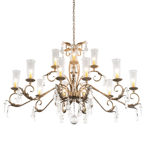 Meyda Lighting Windsor 62" 14-Light Tuscan Ivory Island Chandelier With Clear Hurricane Shade Glass