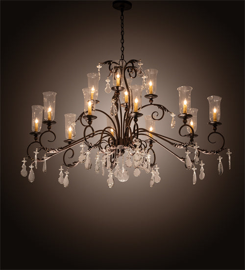 Meyda Lighting Windsor 68" 14-Light Mahogany Bronze Island Chandelier With Clear Hurricane Shade Glass