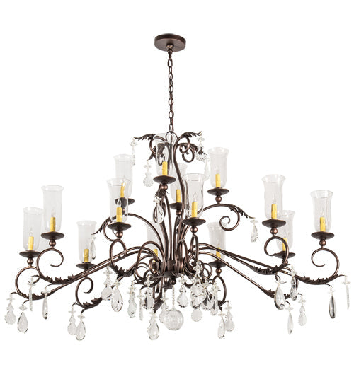 Meyda Lighting Windsor 68" 14-Light Mahogany Bronze Island Chandelier With Clear Hurricane Shade Glass