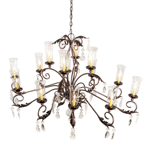 Meyda Lighting Windsor 68" 14-Light Mahogany Bronze Island Chandelier With Clear Hurricane Shade Glass
