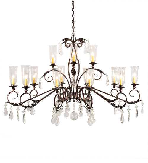 Meyda Lighting Windsor 68" 14-Light Mahogany Bronze Island Chandelier With Clear Hurricane Shade Glass