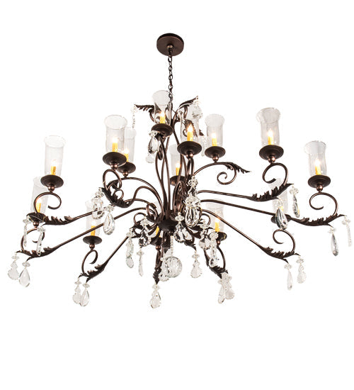 Meyda Lighting Windsor 68" 14-Light Mahogany Bronze Island Chandelier With Clear Hurricane Shade Glass