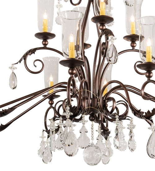 Meyda Lighting Windsor 68" 14-Light Mahogany Bronze Island Chandelier With Clear Hurricane Shade Glass