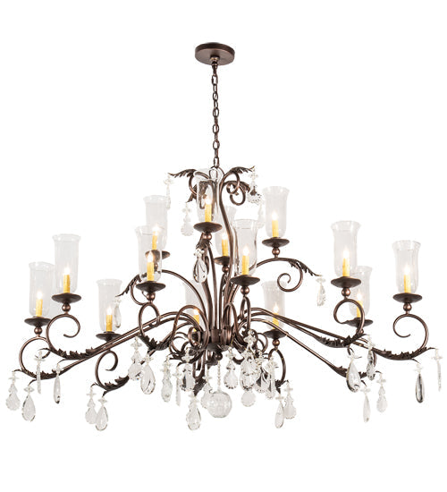 Meyda Lighting Windsor 68" 14-Light Mahogany Bronze Island Chandelier With Clear Hurricane Shade Glass