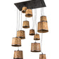 Meyda Lighting Wine Barrel 57" 12-Light Industrial Steel Cascading Pendant Light With Brown Wood Shade
