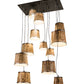 Meyda Lighting Wine Barrel 57" 12-Light Industrial Steel Cascading Pendant Light With Brown Wood Shade