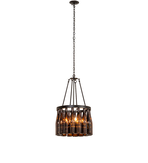 Meyda Lighting Wine Bottle 19" 5-Light Textured Black Chandelier With Amber Wine Bottle Shade Glass
