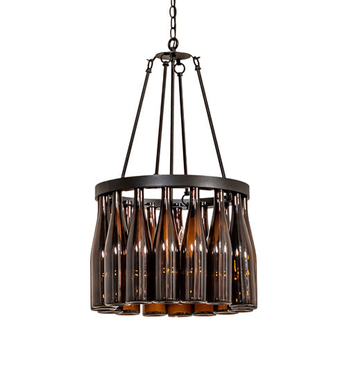 Meyda Lighting Wine Bottle 19" 5-Light Textured Black Chandelier With Amber Wine Bottle Shade Glass