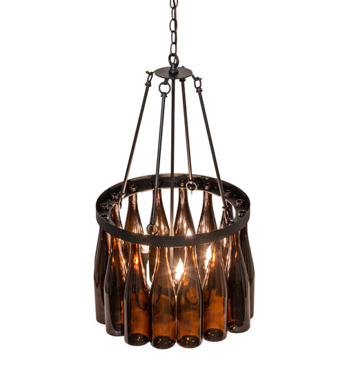 Meyda Lighting Wine Bottle 19" 5-Light Textured Black Chandelier With Amber Wine Bottle Shade Glass